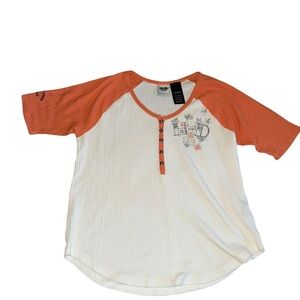 Harley-Davidson Orange and White Color Block Waffle Knit Tee Size Large